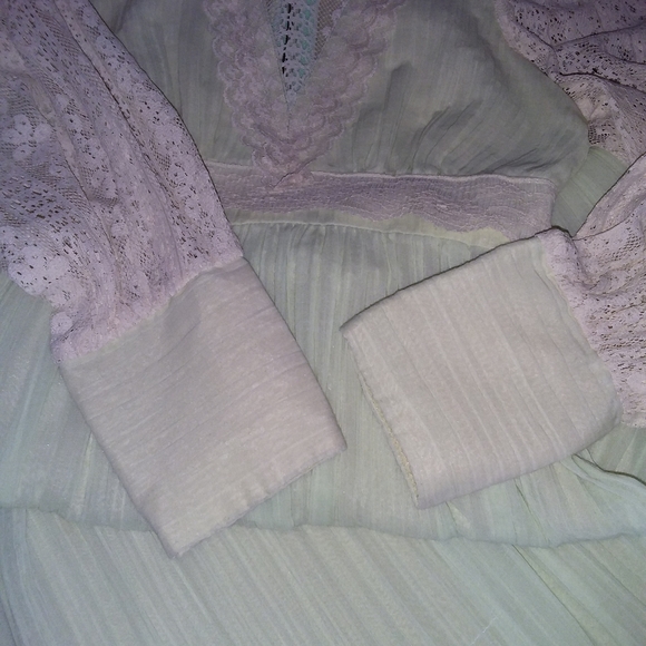 Vintage Cotton Gauze Mint Lace Prairie Maxi Dress Sz XS - Picture 7 of 10
